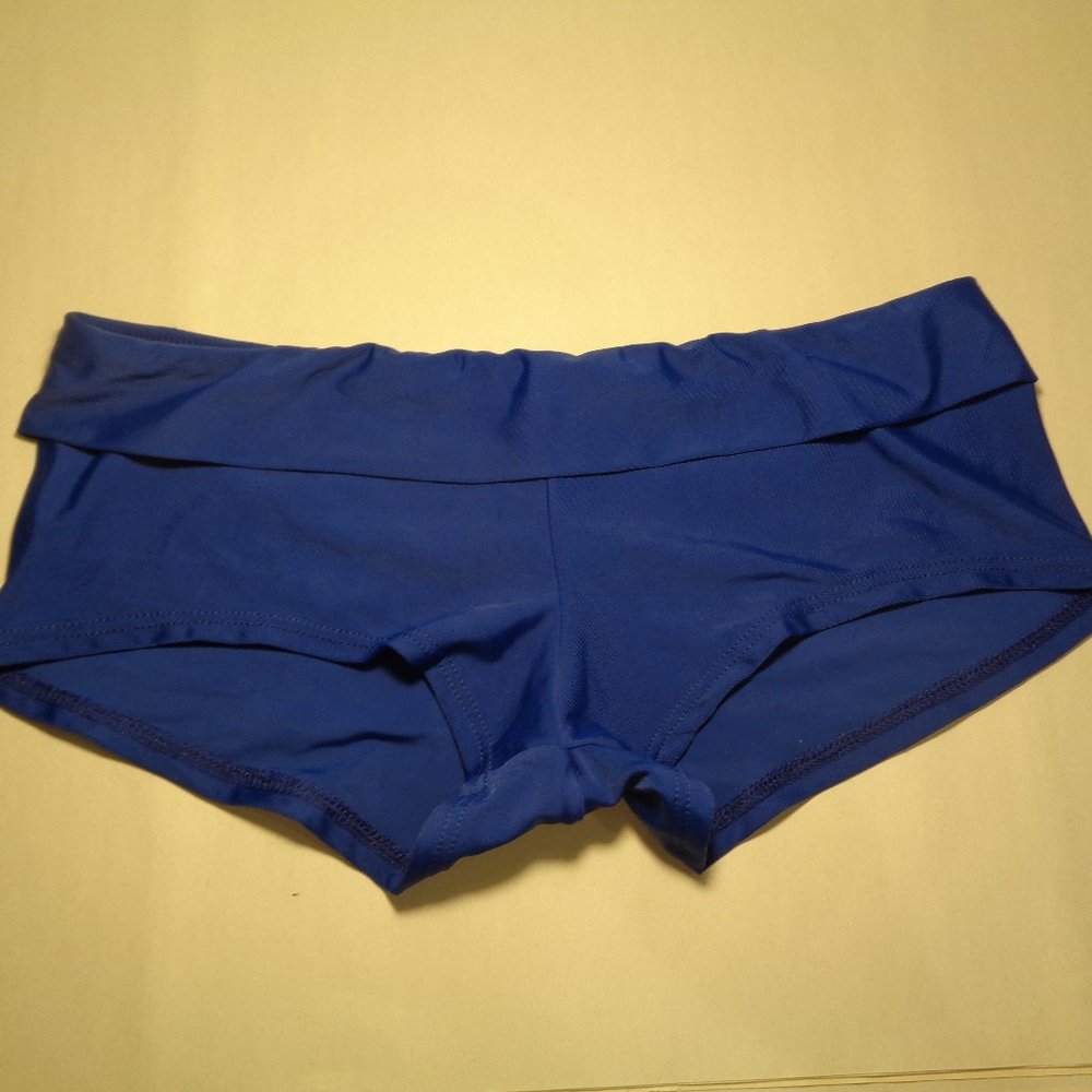 Gossip Girl Size Large DON"T GO AWAY Navy New Banded Boy Shorts Bikini Bottom